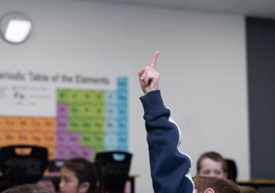 Student with hand up