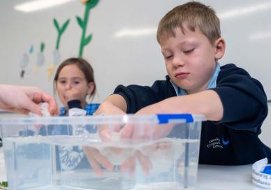 Students using water