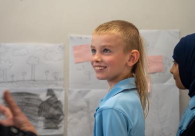 Student in a gallery walk